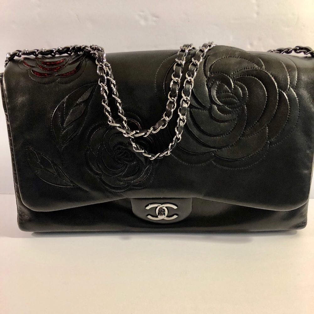 ‼️SOLD ‼️NEW! Vintage Channel Tweed Petal Camellia Jumbo Flap Bag.